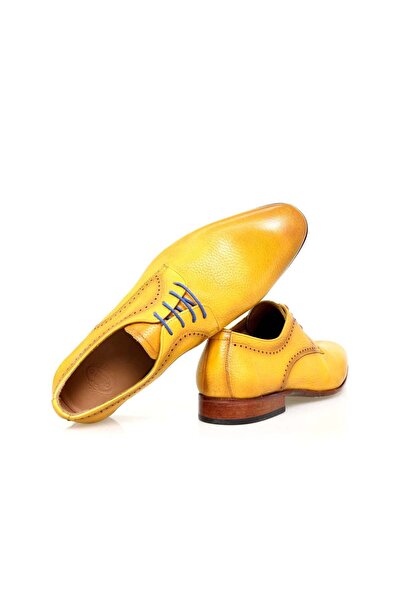 FRANCO CALVANI Yellow Color Lace-Up Genuine Leather Men's Shoes