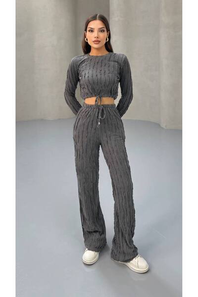 MY DEPO Women's Waist Tie Crop Pants Set