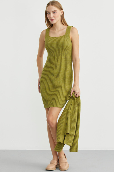 Sementa İkili Elbise Hırka Triko Takım - Yeşil