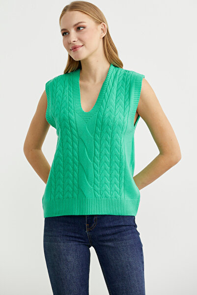 Sementa V-Neck Hair Knitwear Sweater - Green