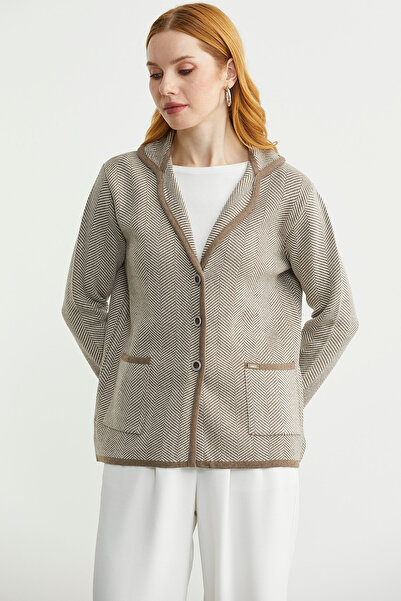 Sementa Houndstooth Shawl Collar Wool Knitwear Jacket - Milk Coffee