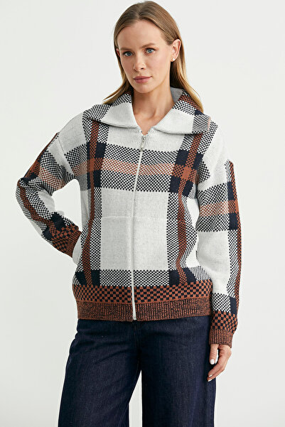 Sementa Plaid Block Transition Wool Knitwear Cardigan - Tan