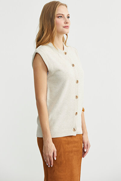 Sementa Button Closure Wool Knit Vest - Stone