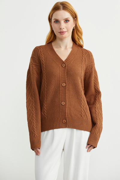 Sementa كارديجان تريكو كبير الحجم بأزرار - أسمر