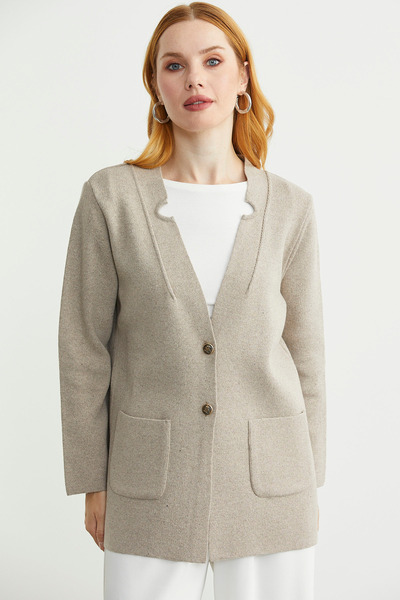 Sementa Вовняний трикотажний піджак з ґудзиками та кишенями - Візон