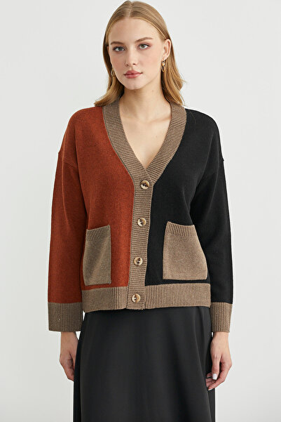 Sementa Color Gradient Oversize Wool Knit Cardigan - Black