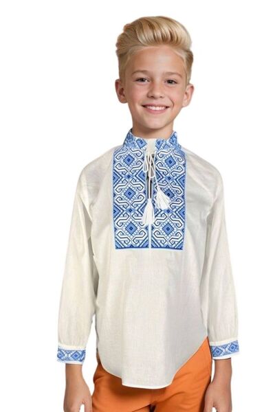 rody's forever Boys' blouse type B24, crystal white/blue, 10 years 130 cm
