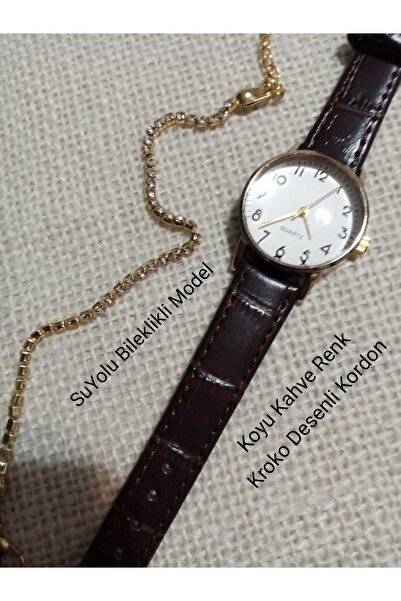 QUARTZ Vintage Retro Model Dark Brown Color Strap Women's Wristwatch Gold Cas...