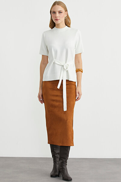 Sementa Belted Short Sleeve Knit Sweater - Bone