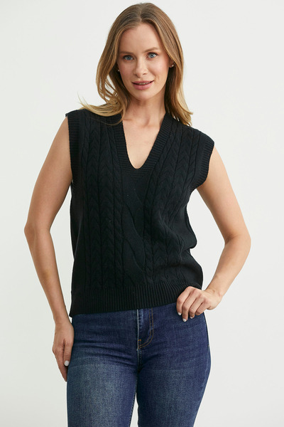 Sementa V-Neck Hair Knitwear Sweater - Black