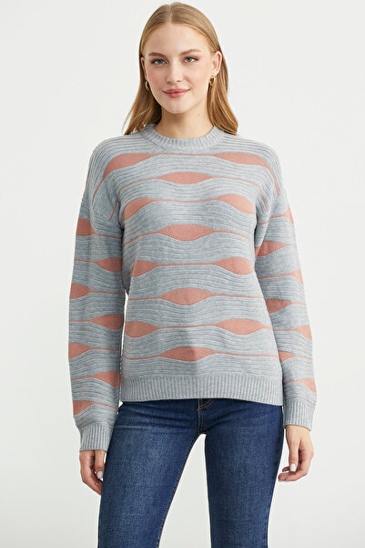 Sementa Renk Kombinli Triko Kazak - Gri