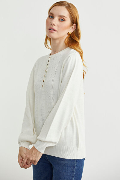 Sementa Half Button Round Neck Knitwear Sweater - Bone