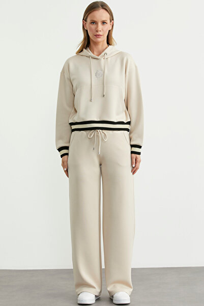 Sementa Kapüşonlu Rahat Kalıp Scuba Eşofman Takım - Bej