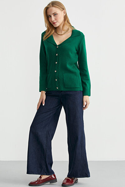 Sementa Wool Pocket Button Detailed Knitwear Jacket - Green