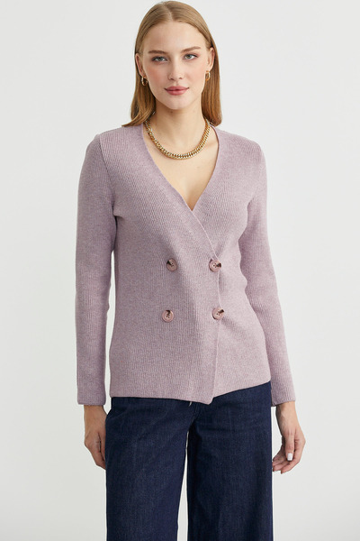 Sementa Masculine Double-Breasted Knitwear Jacket - Rose