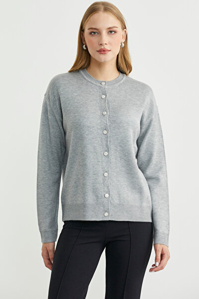 Sementa Cardigan tricotat cu decolteu cu guler rotund cu detaliu cu nasturi -...