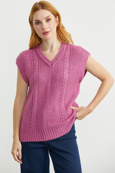 Sementa Wool V-Neck Knitwear Sweater - Rose