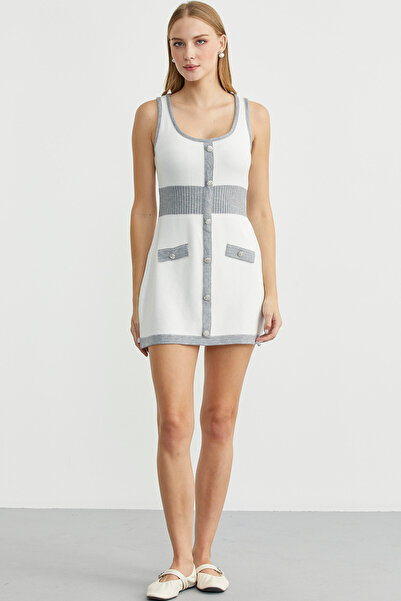 Sementa Block Transition Dress Cardigan Knitwear Set - Gray