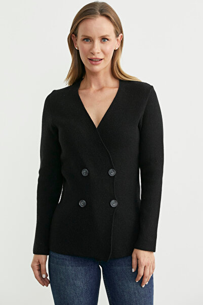 Sementa Masculine Double-Breasted Knitwear Jacket - Black