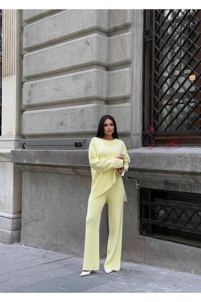 Friday Mood Women's Asymmetrical Cut Trousers & Sweater Knitwear Set