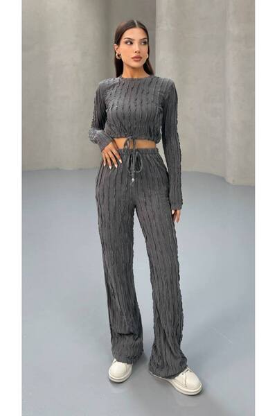 MY DEPO Women's Waist Tie Crop Pants Set