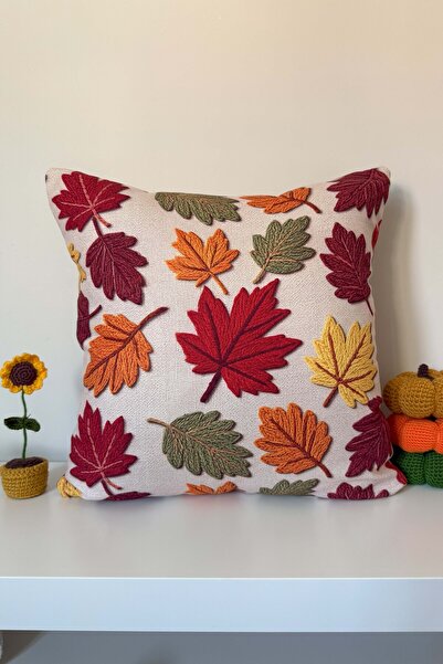 decofav Husă de pernă cu model de frunze Efect de broderie 3D Punch Imprimat ...