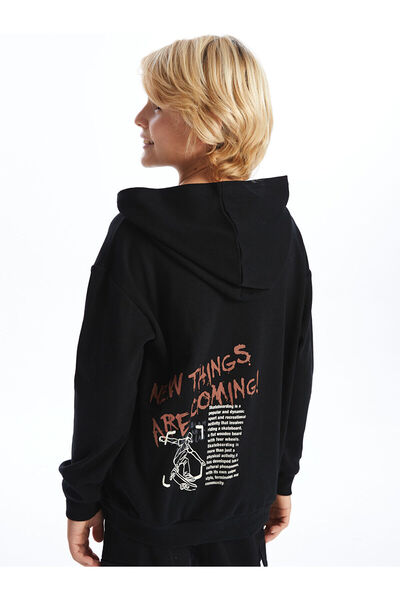 LC Waikiki Tricou supradimensionat cu glugă neagră pentru copii LCW pentru băiat