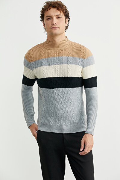 Sementa Color Block Gradient Knit Sweater - Gray