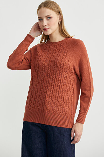 Sementa Patterned Circle Neck Knit Sweater - Tan