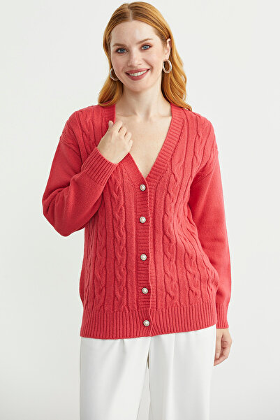 Sementa Pearl Button Detailed Knitwear Cardigan - Rose