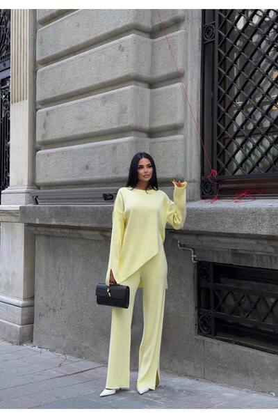 Friday Mood Women's Asymmetrical Cut Trousers & Sweater Knitwear Set
