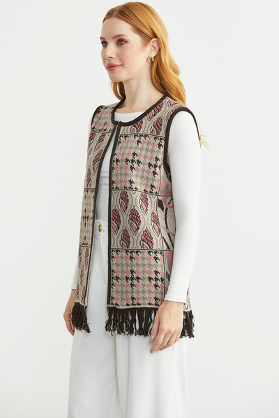Sementa Patterned Bohemian Wool Knit Vest - Mink
