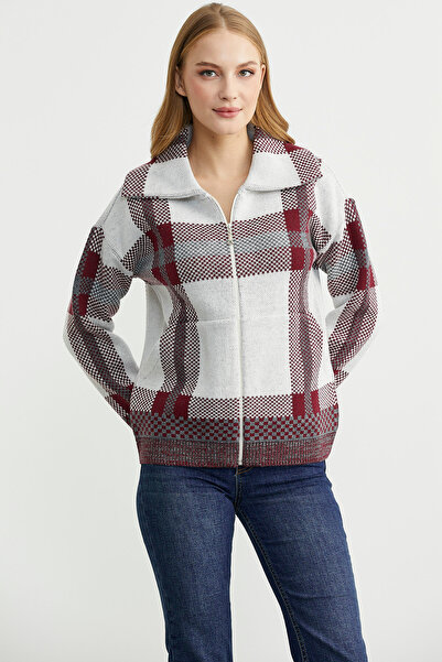 Sementa Plaid Block Transition Wool Knitwear Cardigan - Burgundy