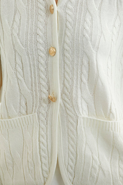 Sementa Hakim Wool Knitwear Jacket with Collar Pockets - Bone