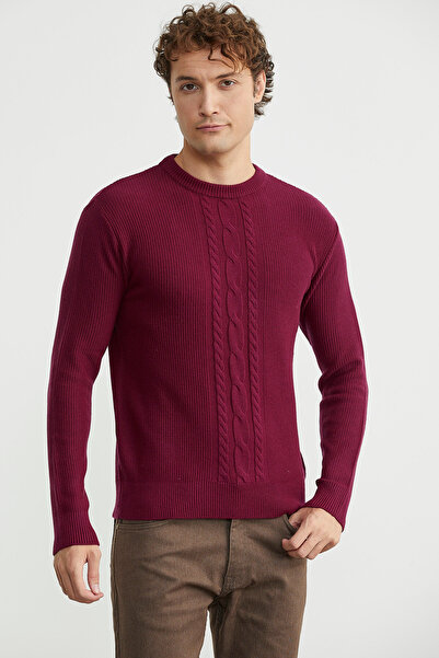 Sementa Motif Detailed Crew Neck Knitwear Sweater - Claret Red
