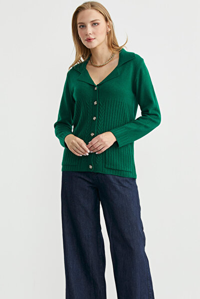 Sementa Wool Pocket Button Detailed Knitwear Jacket - Green