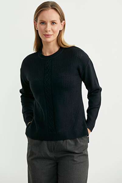 Sementa Patterned Long Back Knit Sweater - Black