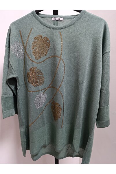 AKŞEN GİYİM Bluză mercerizată cu mâneci trei sferturi, tricotată cu sclipici,...