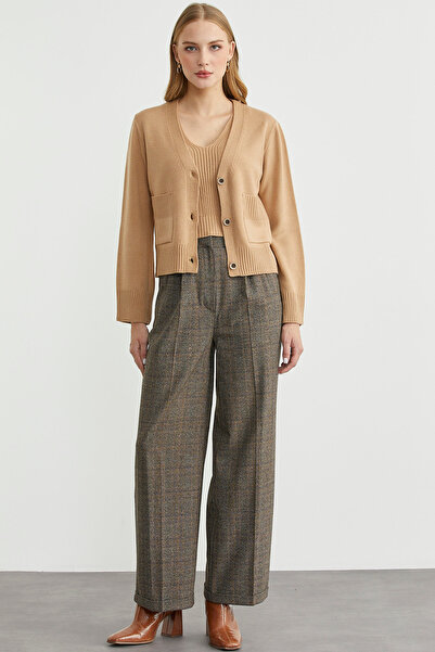 Sementa Knitwear Cardigan Crop Double Set - Camel