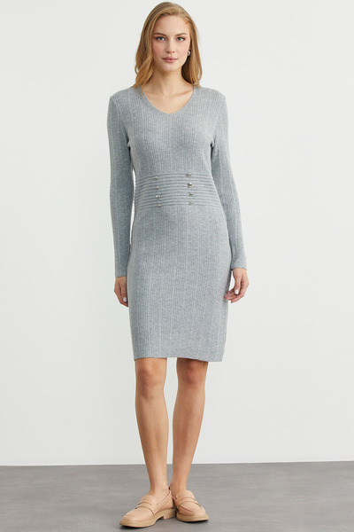 Sementa Сукня з V-подібним вирізом та деталями у вигляді ґудзиків - сіра