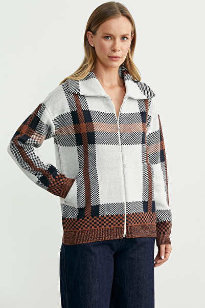 Sementa Plaid Block Transition Wool Knitwear Cardigan - Tan