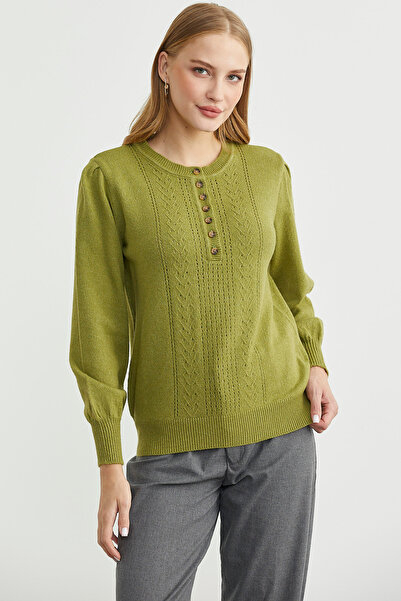 Sementa Half Button Round Neck Knitwear Sweater - Green