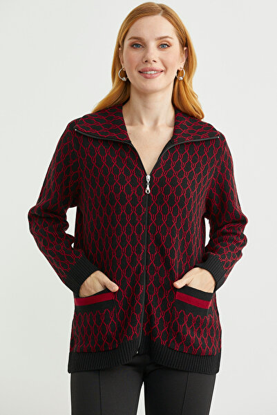 Sementa Çift Renk Kalın Yünlü Triko Hırka - Siyah