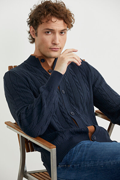 Sementa Buttoned Hair Knitwear Cardigan - Navy Blue