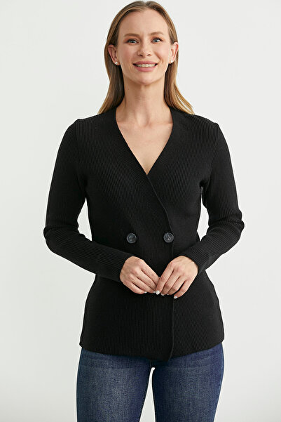 Sementa Masculine Double-Breasted Knitwear Jacket - Black