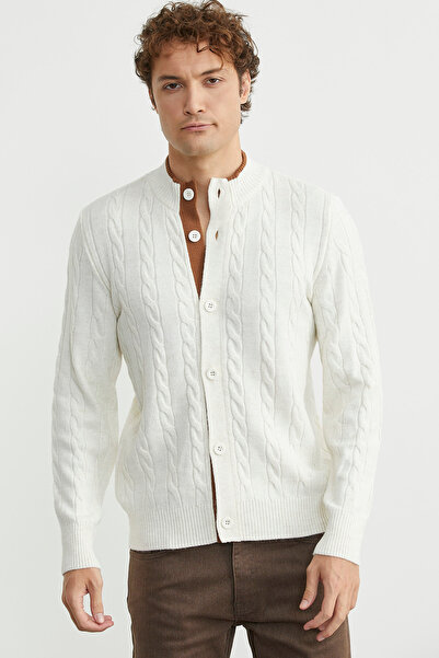 Sementa Buttoned Hair Knitwear Cardigan - Bone
