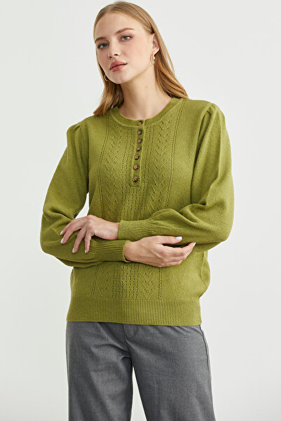 Sementa Half Button Round Neck Knitwear Sweater - Green