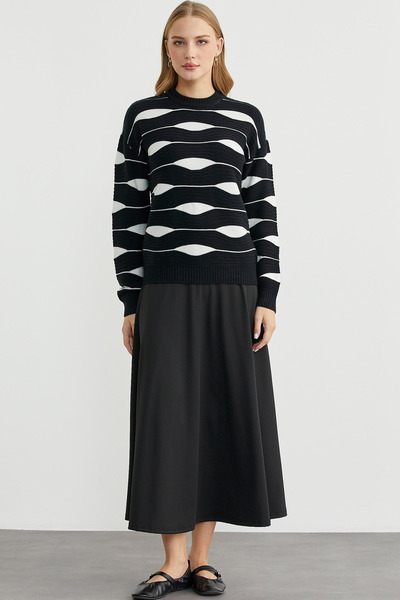 Sementa Pulover tricotat cu combinație de culori - Negru