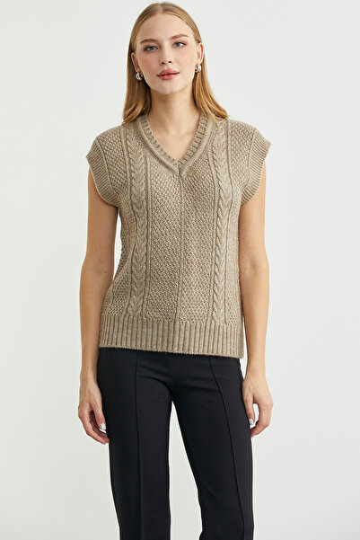 Sementa Wool V-Neck Knit Sweater - Dark Beige