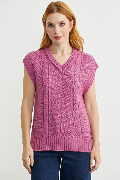 Sementa Wool V-Neck Knitwear Sweater - Rose